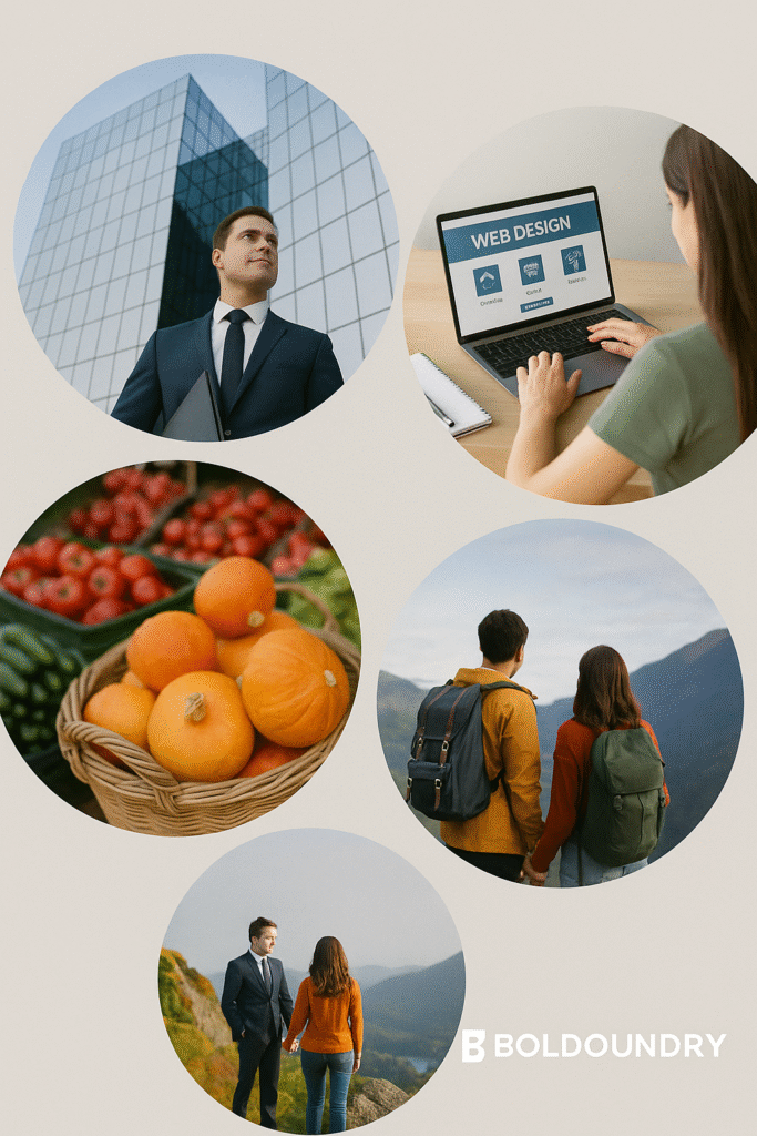 Circular collage of website designs by Bold Foundry for San Diego businesses