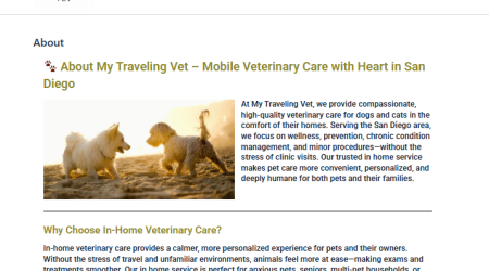 Mobile veterinary website design for My Traveling Vet in San Diego by Bold Foundry