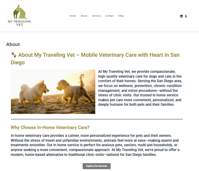 Mobile veterinary website design for My Traveling Vet in San Diego by Bold Foundry